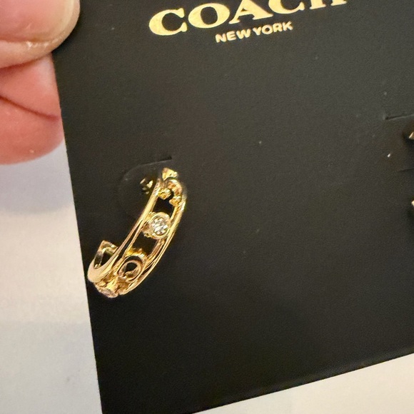 Coach Gold Embellished Hoop Earrings - Picture 3 of 5